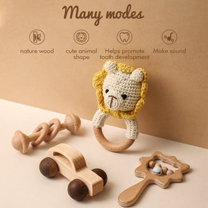 Baby Wooden/Crochet Rattle set
