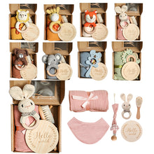 Load image into Gallery viewer, Baby wooden set with swaddle and bib