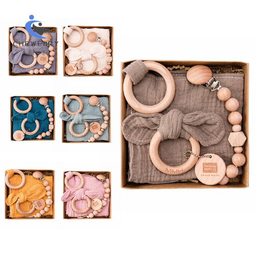 Wooden baby gift set